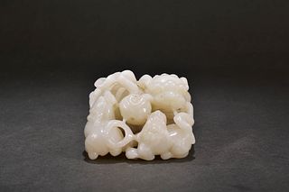 Carved Hetian White Jade Lion Ornament