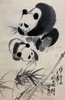 Chinese Panda Painting Paper Scroll