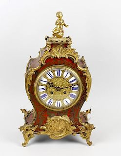 A mid to late 19 century French red tortoiseshell and boulle mantel clock. Japy Freres Paris. The 5.