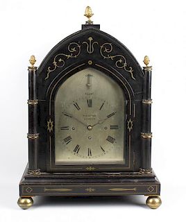 An early Victorian gothic revival ebonised triple fusee bracket or table clock Widenham, London The