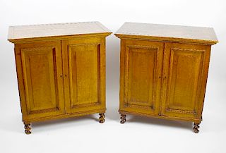 A fine pair of oak specimen cabinets. The plain rectangular top over twin doors, opening to reveal t