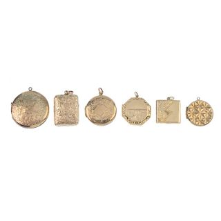 A selection of six early to mid 20th century 9ct gold back and front lockets. To include a circular-