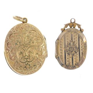 Two late 19th to early 20th century gold back and front lockets. The first of oval outline, with aca