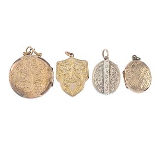 A selection of six 9ct gold front and back lockets and two pendants. To include late 19th century an
