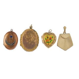 A selection 9ct back and front lockets. To include a pentagon-shaped locket, three oval lockets, sev