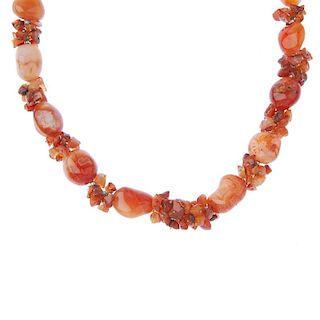 <p>A selection of mainly agate jewellery. To include a ring, the oval-shape agate collet-set to the