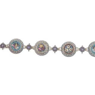 A micro mosaic bracelet. Designed as five circular panels, two depicting birds, the other three rose