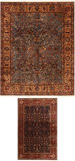 2 VINTAGE TABRIZ STYLE RUGS FROM INDIA. 9 ft 10 in x 8 ft (3 m x 2.44 m) + 6 ft x 4 ft (1.83 m x 1.22 m)