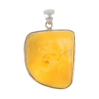 Two natural amber pieces. The natural amber of oval outline, collet-set to the brushed metal surroun
