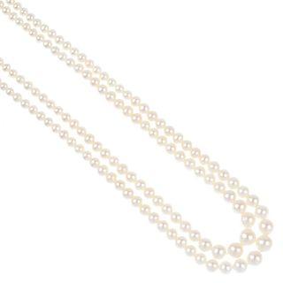 A selection of cultured pearl and gem jewellery. To include six cultured pearl necklaces, two mother