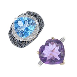 A selection of fifty gem-set rings. To include a 9ct gold heart-shape amethyst single-stone ring, a