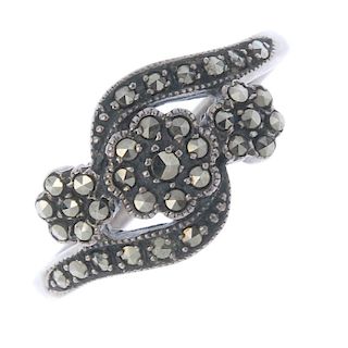 A selection of marcasite jewellery. To include a bracelet, designed as a series of marquise shape li
