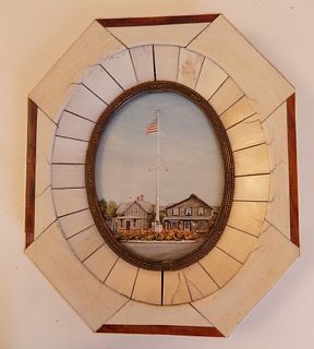 MINIATURE PAINTING SIASCONSET NANTUCKET WITH FLAG