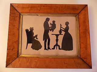 EARLY SILHOUETTE PAINTING OF FAMILY