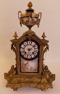 FRENCH BRONZE PAINTED MANTLE CLOCK