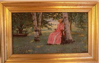 PAINTING OF LADY IN PARK