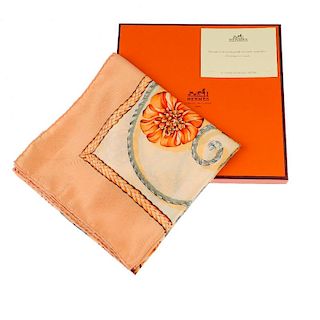 HERMES - a 'Jouvence' silk scarf. Designed by Leila Menchari, featuring a flower and vine motif in p