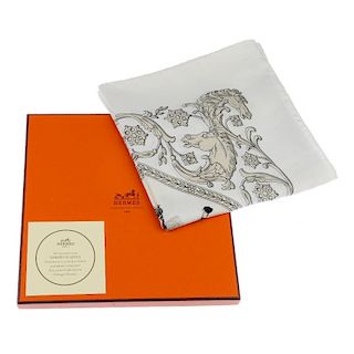 HERMES - a 'La Promenade De Longchamps' silk scarf. Designed by Philippe Ledoux, featuring a circula