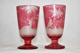 pair of nicely engraved pink goblet