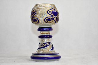 bohemian blue and clear goblet
