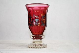 bohemian cranberry gold and silver inlaid goblet