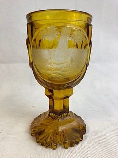 Nicely Engraved Bohemian Amber Goblet