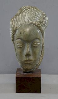 Unsigned Carved Stone Female Head.