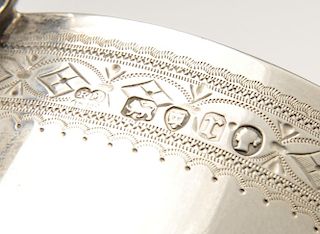 A Victorian silver twin-handled sugar bowl, the tapered form with engraved floral motif border and s
