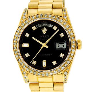 Rolex Mens 18038 Day-Date 18K Yellow Gold Black 8+2