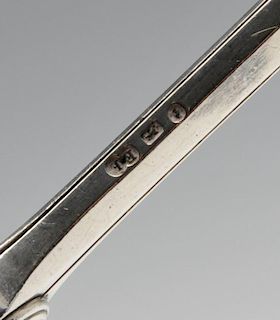 A pair of Victorian grape scissors in King's pattern with engraved crest and reeded, oval form finge