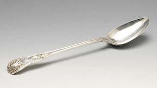 A William IV silver double struck King's pattern serving spoon with initialled terminal. Hallmarked