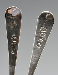 A selection of various George III and later condiment spoons, etc., most examples having initialled