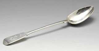 A Victorian provincial Fiddle pattern silver basting spoon with initialled terminal. Hallmarked Robe