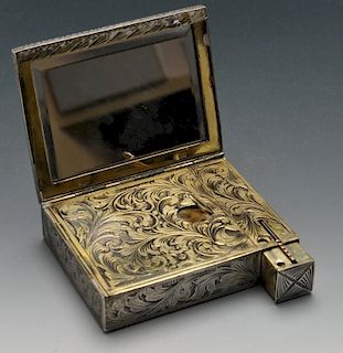 An Italian mid-twentieth century silver and enamel combination compact and lipstick, the rectangular