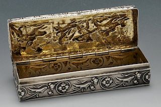 An early twentieth century continental silver box, the rectangular form decorated with a continuous