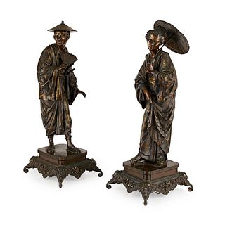 LARGE PAIR OF FRENCH 'JAPONISME' PATINATED AND GILT