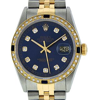Rolex Mens Datejust Watch SS/18K Yellow Gold Blue