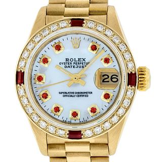 Rolex Ladies Datejust Watch 18K Yellow Gold MOP Ruby