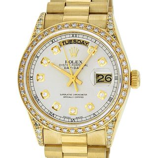 Rolex Mens 18038 Day-Date 18K Yellow Gold Silver