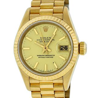Rolex Ladies Datejust Watch 18K Yellow Gold Champagne