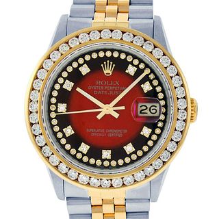 Rolex Mens Datejust Watch SS/18K Yellow Gold Red