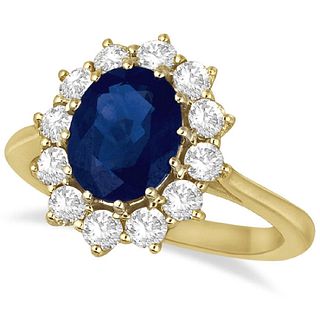 OVAL BLUE SAPPHIRE & DIAMOND ACCENTED RING 14K YELLOW