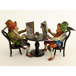 Early 20th Century Cold Painted Vienna Bronze Group "Gnomes Reading The Paper"