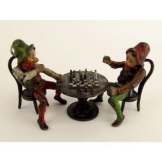 Early 20th Century Cold Painted Vienna Bronze Group "Gnomes Playing Chess"