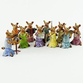 Mid 20th Century Bergmann Cold Painted Vienna Bronze 10 Piece Miniature Pigs in Dresses Orchestra.