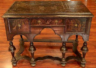 18th Century English William and Mary Chinoiserie Decorated Lowboy.