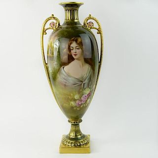 Antique Royal Vienna Hand Painted Porcelain Portrait Vase.