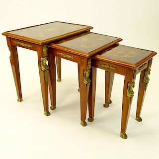 Lot of Three (3) French Empire Style Bronze Mounted Nesting Tables.