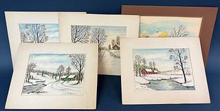 Five Folk Art Watercolors