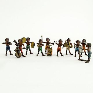 Early 20th Century Bergmann Cold Painted Vienna Bronze 10 Piece Miniature Native Orchestra.